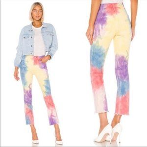MOTHER Hustler Tie-Dye Mystical Ankle Flared Jeans Rainbow Bright Women’s 28